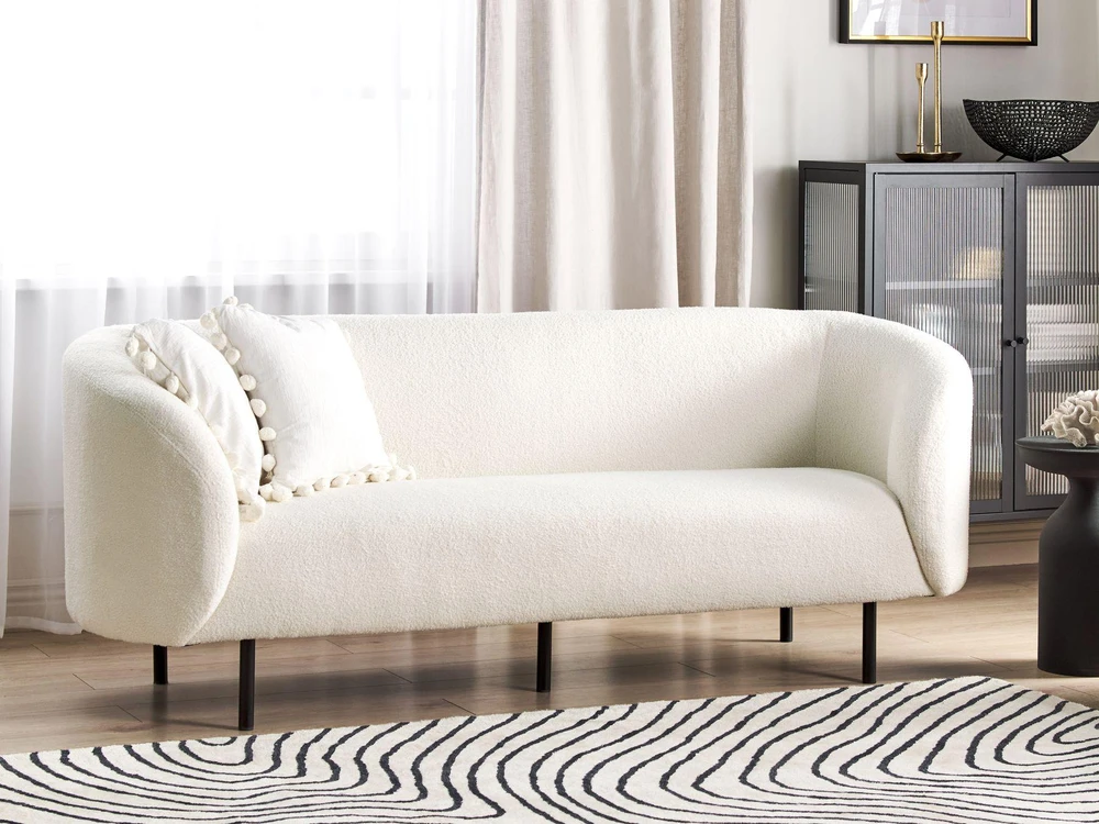 Beliani Trijų vietų sofa LOEN, balta, „Bouclé“