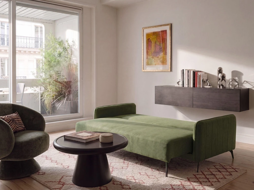 Beliani Trijų vietų sofa-lova HEMING, žalia