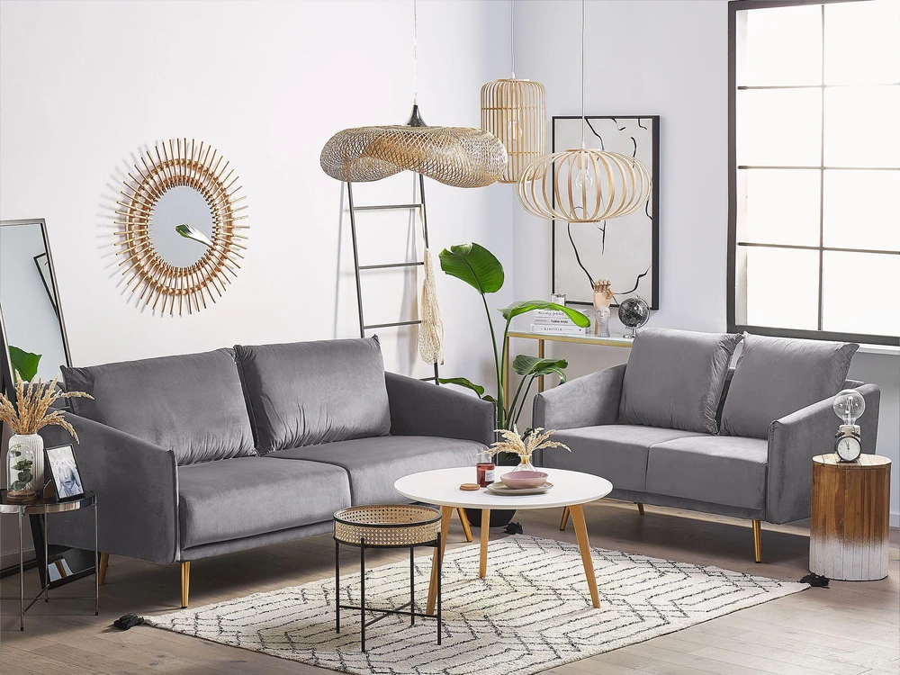 Beliani Trijų vietų sofa MAURA, pilkas veliūras