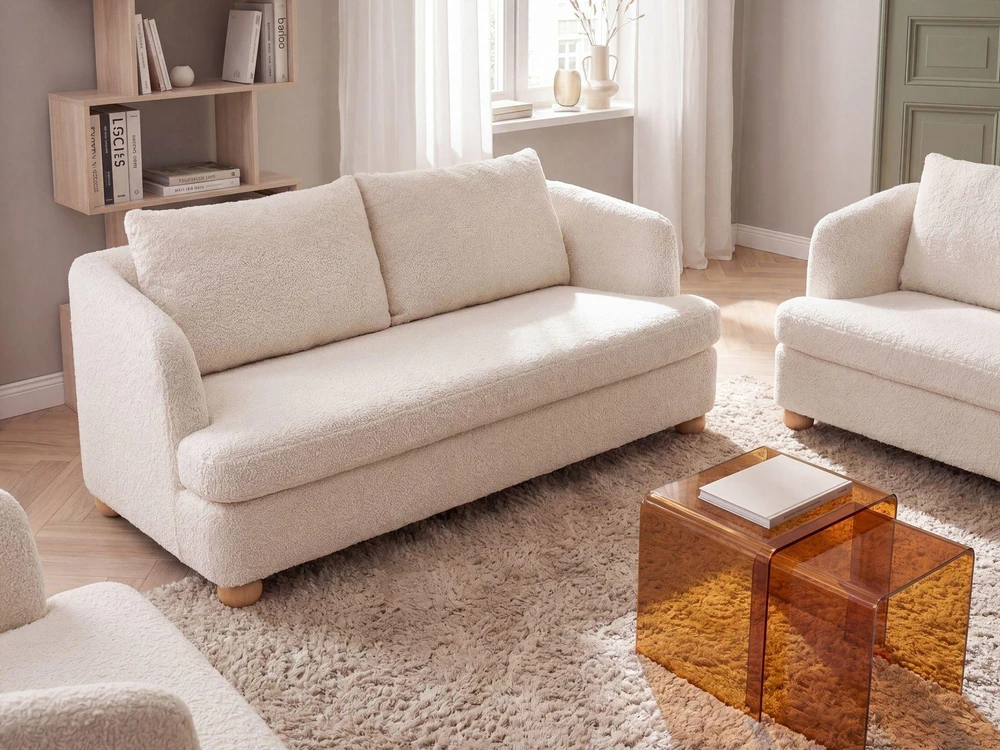 Beliani Trijų vietų sofa RATTVIK Boucle, balta
