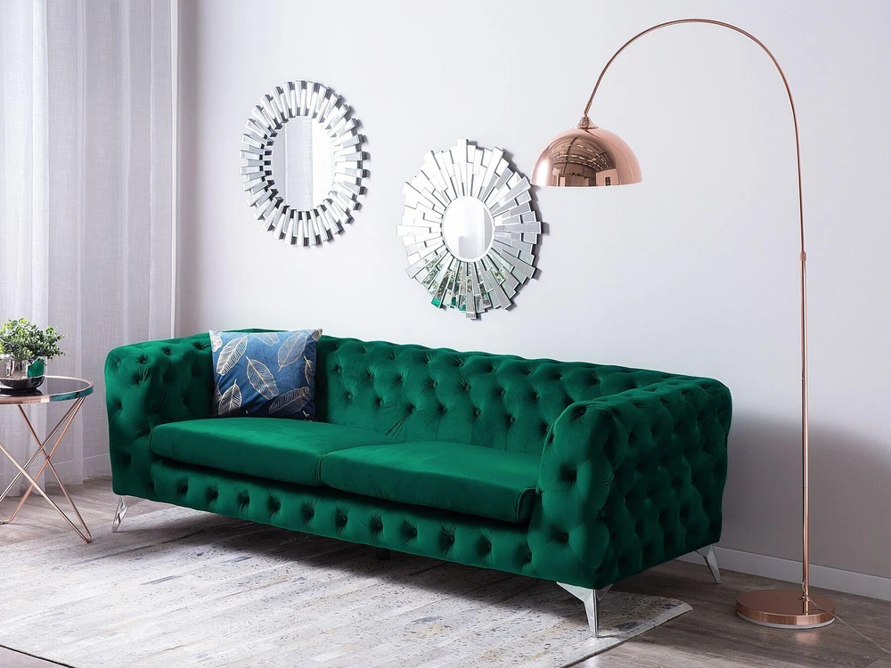 Beliani Trijų vietų sofa SOTRA, veliūras, smaragdo spalva