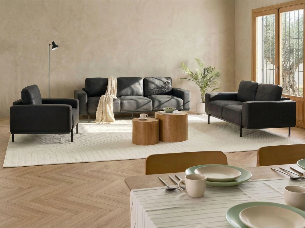 Beliani Trijų vietų sofa SOVIK, eko oda, juoda