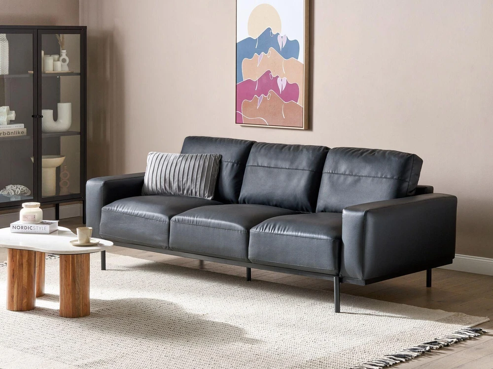 Beliani Trijų vietų sofa SOVIK, eko oda, juoda