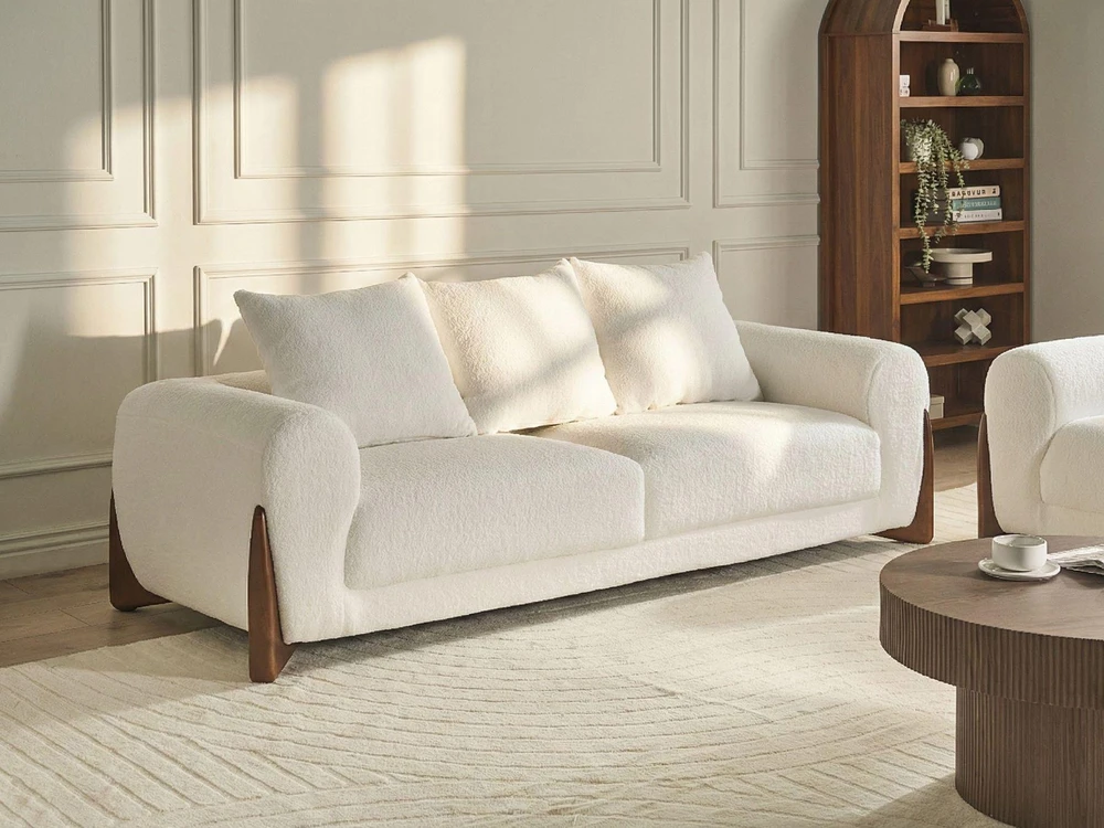 Beliani Trijų vietų sofa VINLIDEN Boucle, balta ir ruda