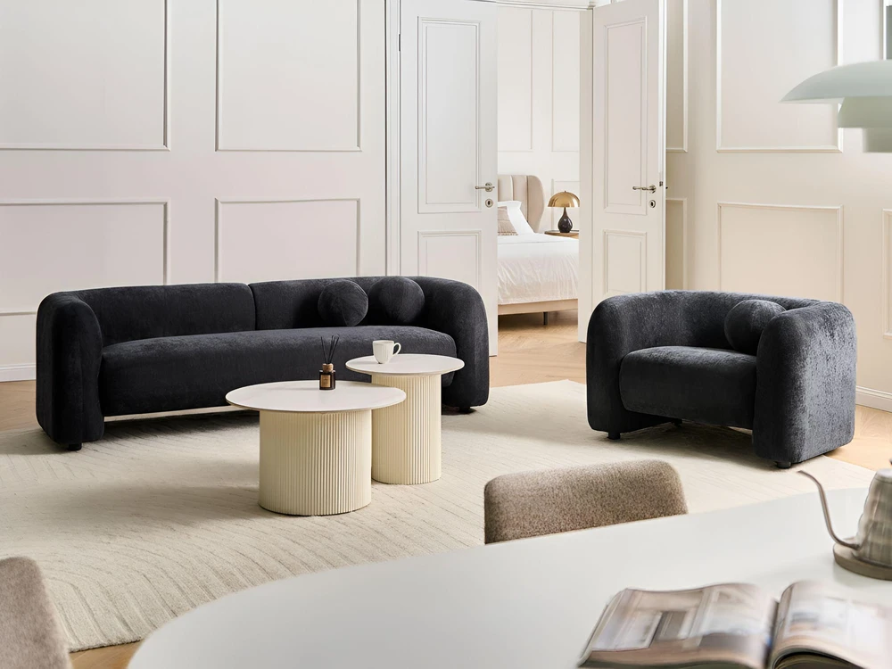 Beliani Trisvietė sofa LEIREN, šenilas, juoda