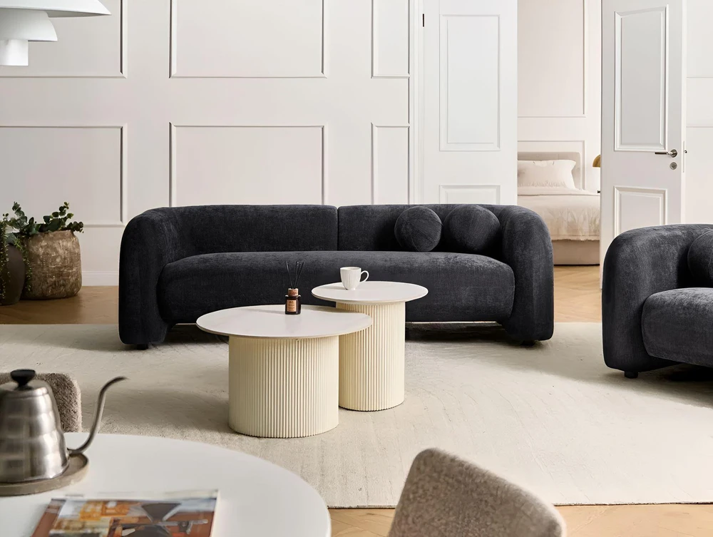 Beliani Trisvietė sofa LEIREN, šenilas, juoda