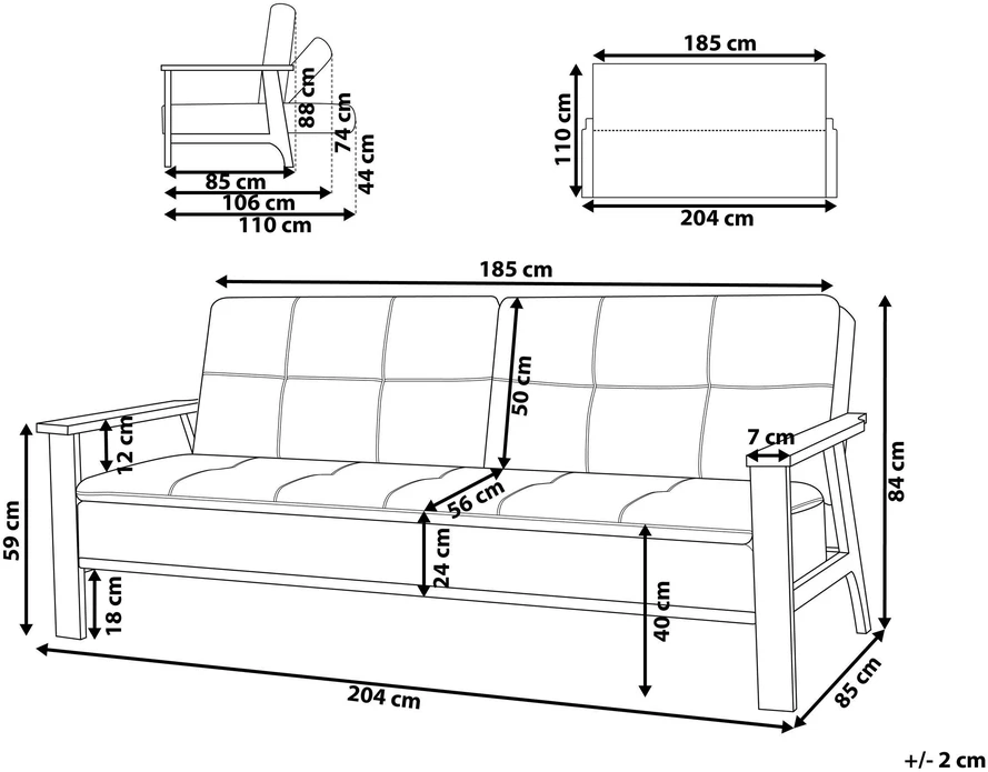 Beliani Trivenė išskleidžiama sofa TJORN smėlio spalvos