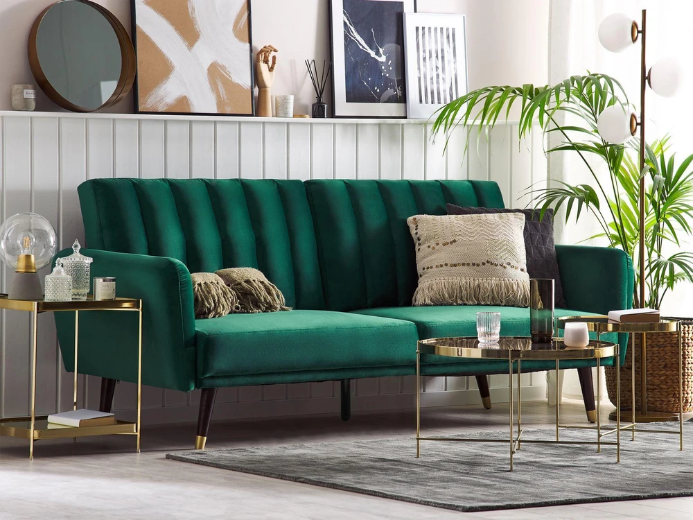 Beliani Trivenė išskleidžiama sofa VIMMERBY, veliūras, smaragdinė