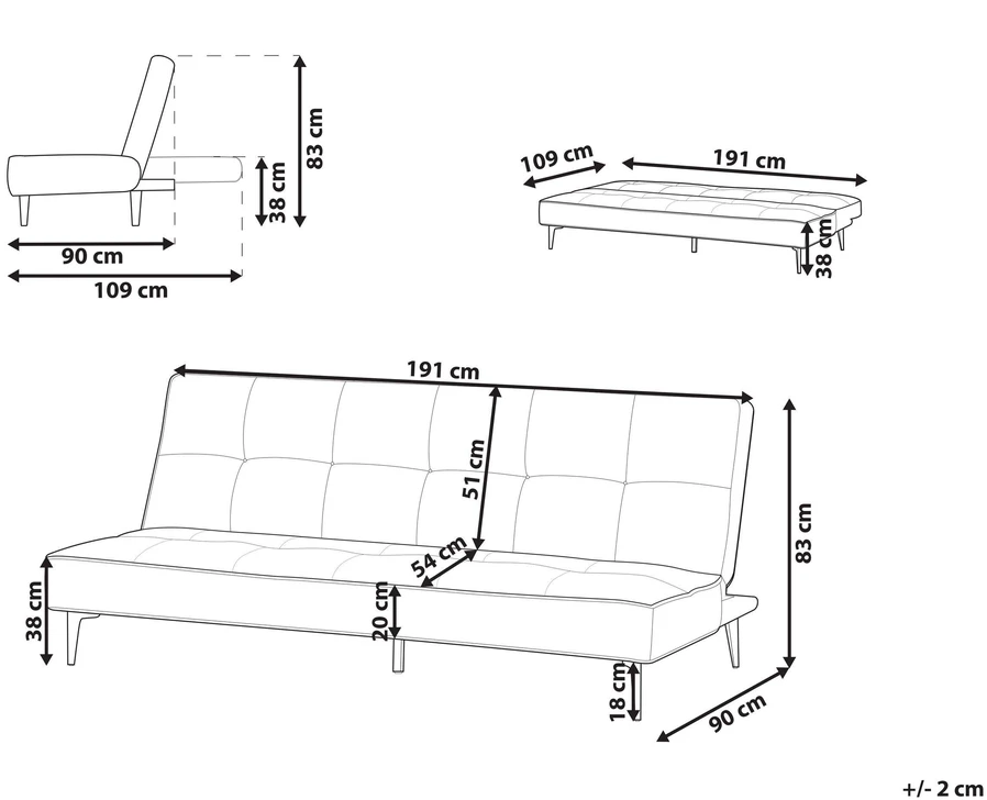 Beliani Trivietė išlankstoma sofa ESSVIK šviesiai žalia