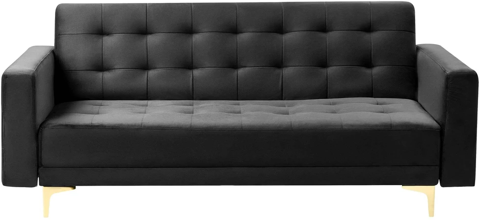 Beliani Trivietė išskleidžiama sofa ABERDEEN, veliūras, juoda
