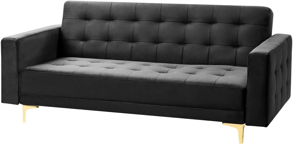Beliani Trivietė išskleidžiama sofa ABERDEEN, veliūras, juoda
