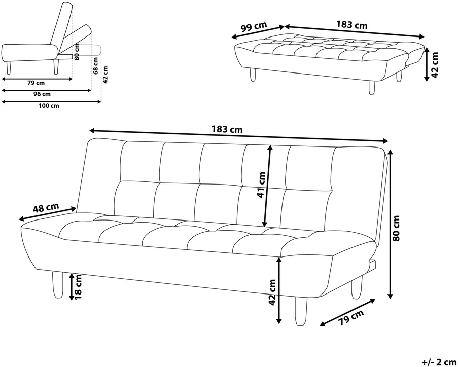 Beliani Trivietė išskleidžiama sofa ALSTEN Žalia