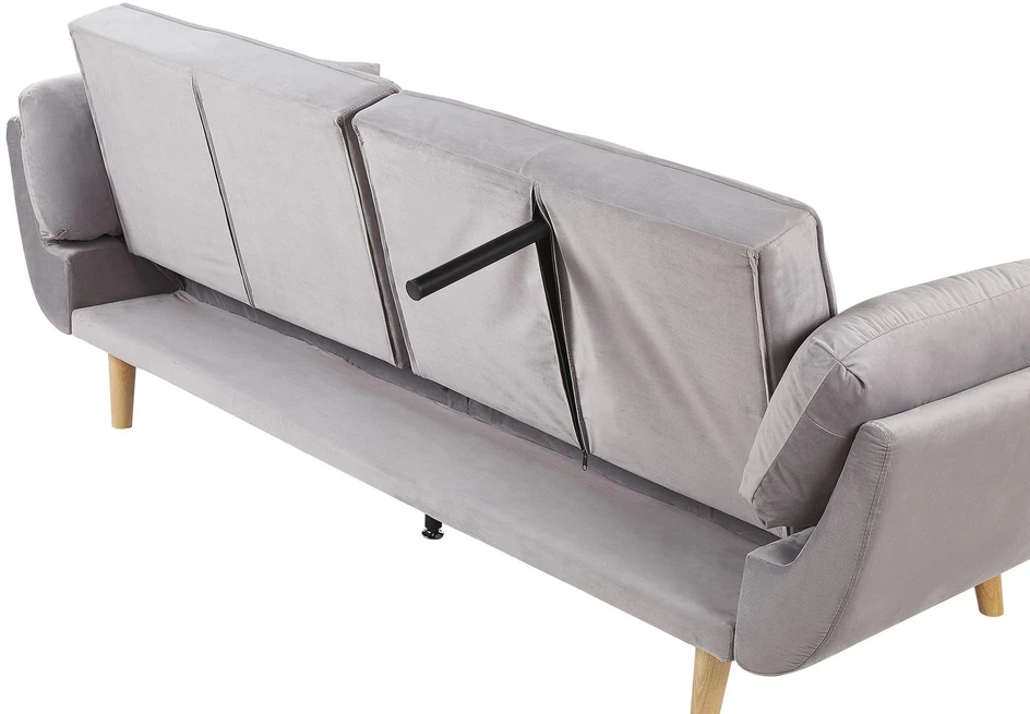 Beliani Trivietė išskleidžiama sofa ASBY, veliūrinė, šviesiai pilka