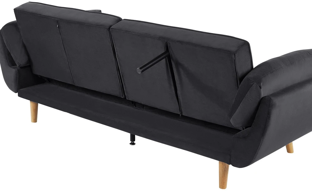 Beliani Trivietė išskleidžiama sofa ASBY, veliūras, juoda