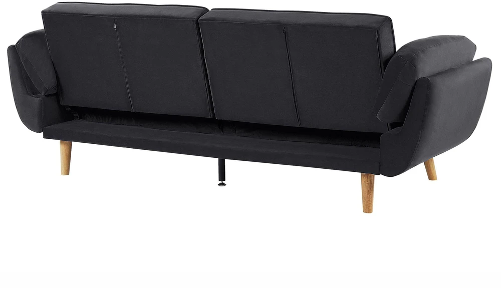 Beliani Trivietė išskleidžiama sofa ASBY, veliūras, juoda