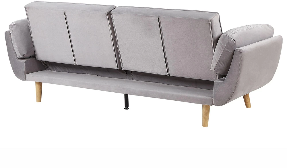 Beliani Trivietė išskleidžiama sofa ASBY, veliūrinė, šviesiai pilka