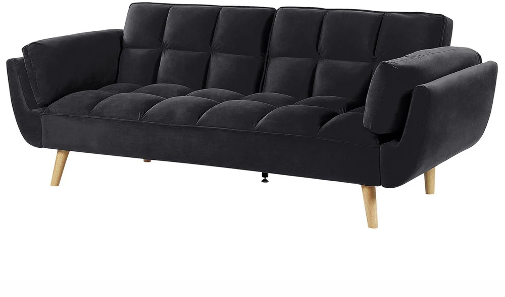 Beliani Trivietė išskleidžiama sofa ASBY, veliūras, juoda