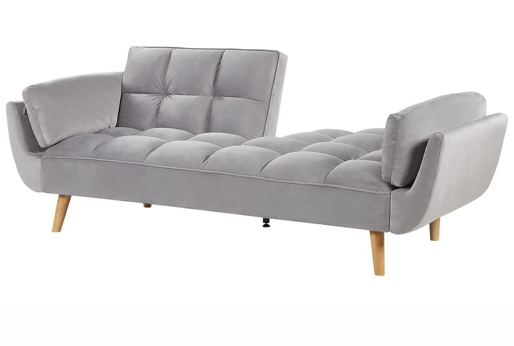Beliani Trivietė išskleidžiama sofa ASBY, veliūrinė, šviesiai pilka