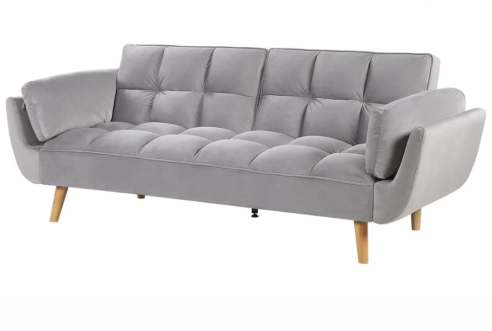 Beliani Trivietė išskleidžiama sofa ASBY, veliūrinė, šviesiai pilka