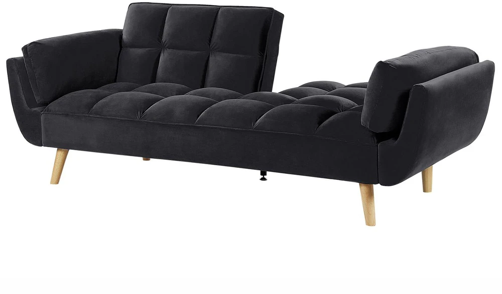 Beliani Trivietė išskleidžiama sofa ASBY, veliūras, juoda
