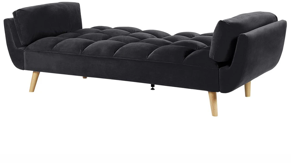 Beliani Trivietė išskleidžiama sofa ASBY, veliūras, juoda