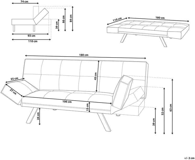 Beliani Trivietė išskleidžiama sofa BRISTOL tamsiai mėlyna