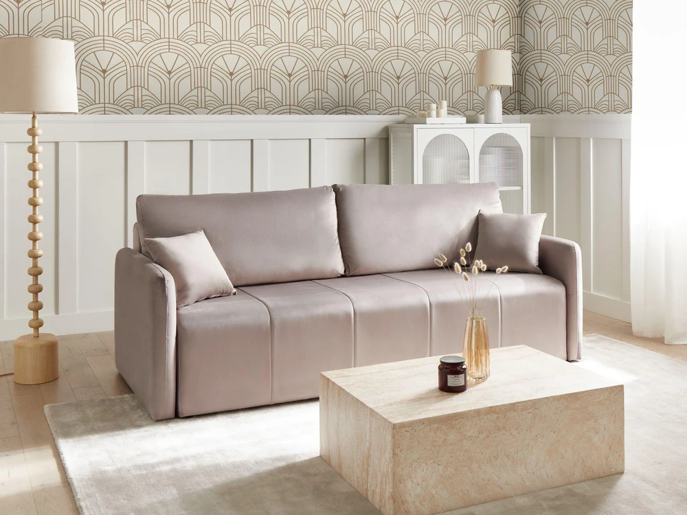 Beliani Trivietė išskleidžiama sofa EGGE, veliuras, smėlio pilkos spalvos