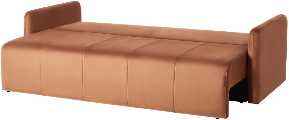 Beliani Trivietė išskleidžiama sofa EGGE, veliūras, auksinės rudos spalvos