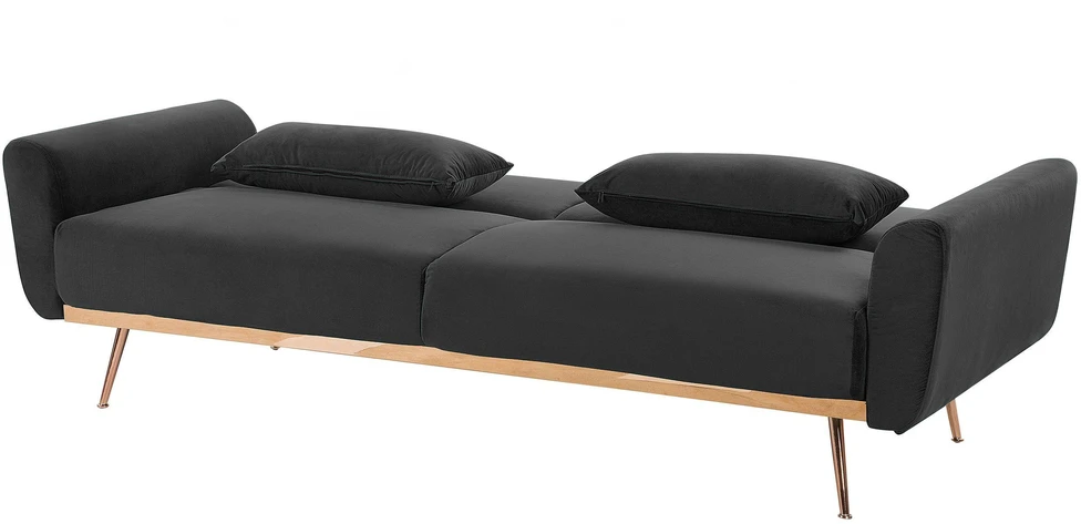 Beliani Trivietė išskleidžiama sofa EINA, veliūras, juoda