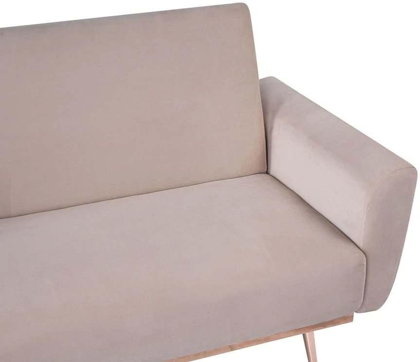 Beliani Trivietė išskleidžiama sofa EINA, veliūrinė, smėlio ir pilkšvai smėlio spalvos