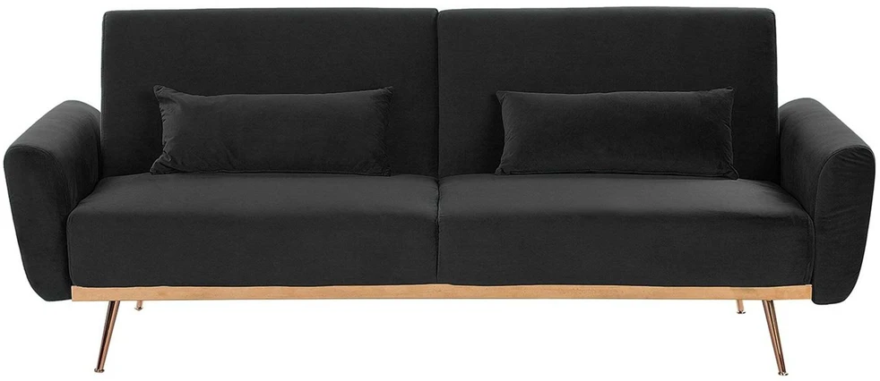 Beliani Trivietė išskleidžiama sofa EINA, veliūras, juoda