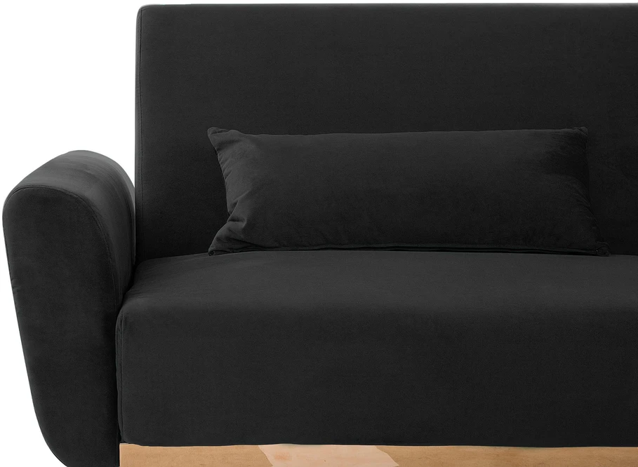 Beliani Trivietė išskleidžiama sofa EINA, veliūras, juoda