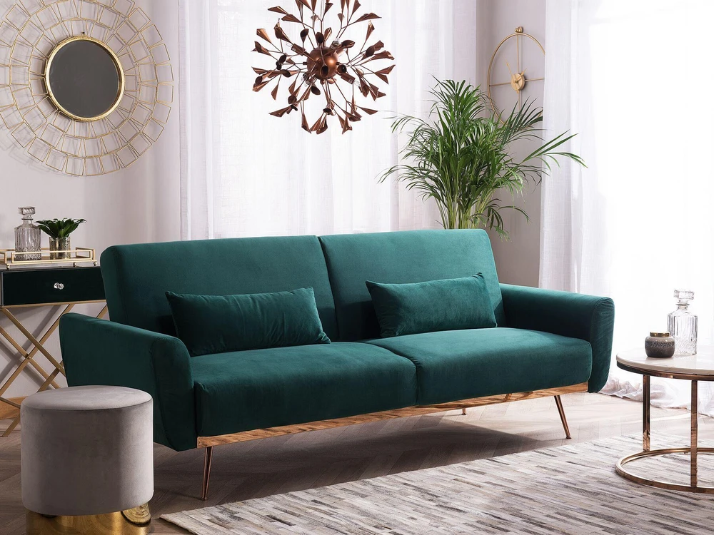 Beliani Trivietė išskleidžiama sofa EINA, veliūras, smaragdinė