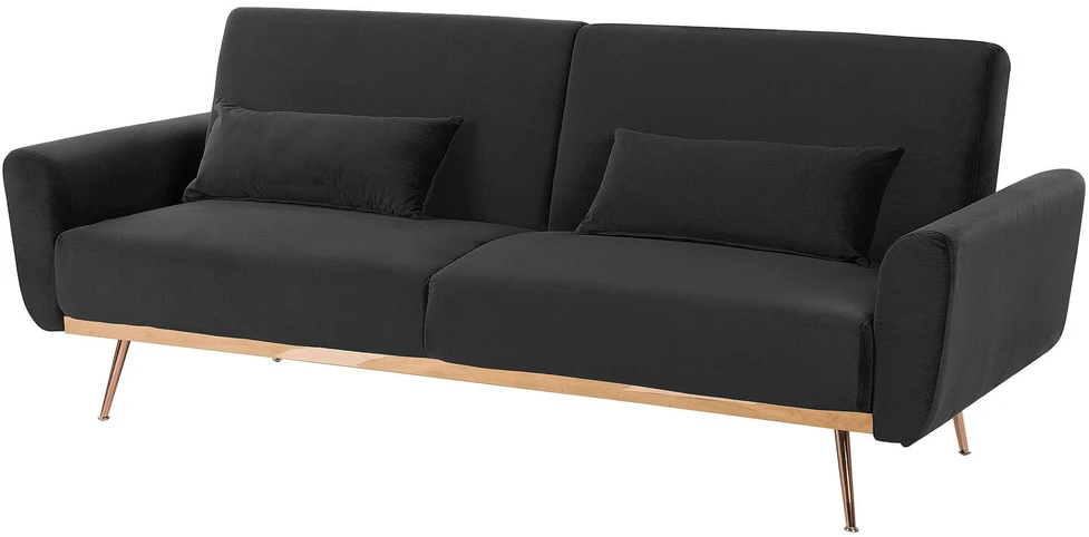 Beliani Trivietė išskleidžiama sofa EINA, veliūras, juoda