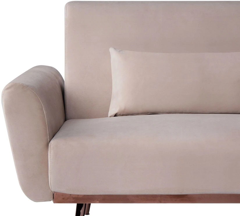 Beliani Trivietė išskleidžiama sofa EINA, veliūrinė, smėlio ir pilkšvai smėlio spalvos