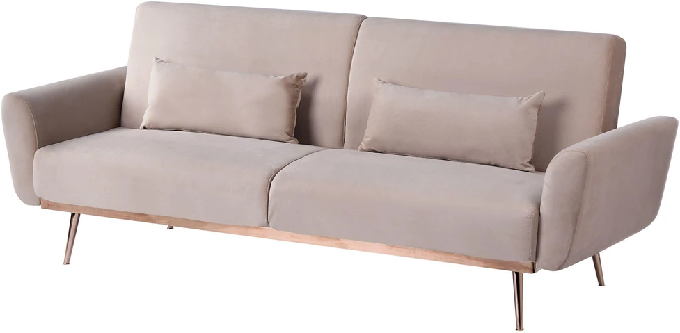 Beliani Trivietė išskleidžiama sofa EINA, veliūrinė, smėlio ir pilkšvai smėlio spalvos