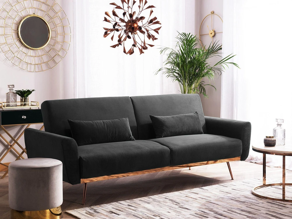 Beliani Trivietė išskleidžiama sofa EINA, veliūras, juoda