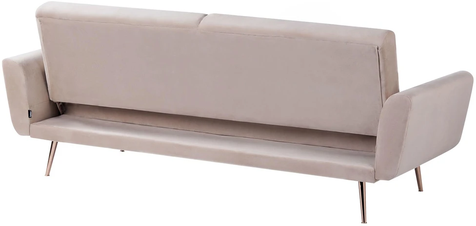 Beliani Trivietė išskleidžiama sofa EINA, veliūrinė, smėlio ir pilkšvai smėlio spalvos