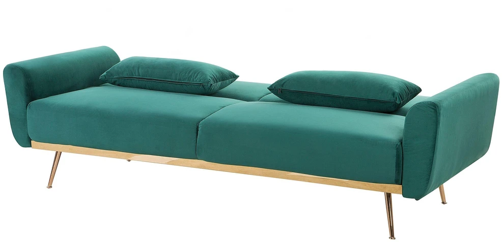 Beliani Trivietė išskleidžiama sofa EINA, veliūras, smaragdinė
