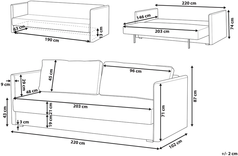 Beliani Trivietė išskleidžiama sofa EKSJO, veliūrinė, garstyčių spalvos, su patalynės dėže