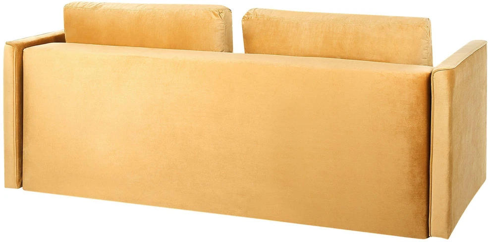 Beliani Trivietė išskleidžiama sofa EKSJO, veliūrinė, garstyčių spalvos, su patalynės dėže
