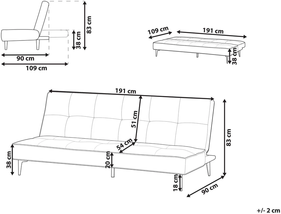 Beliani Trivietė išskleidžiama sofa ESSVIK šviesiai pilka