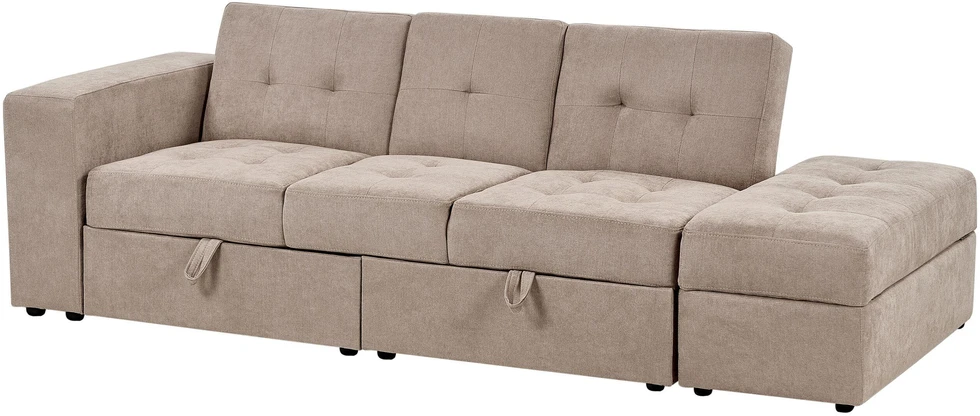 Beliani Trivietė išskleidžiama sofa FALSTER, šviesiai ruda, su daiktadėže