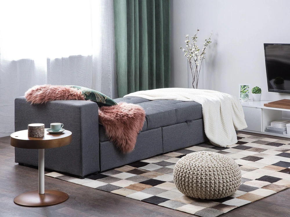 Beliani Trivietė išskleidžiama sofa FALSTER tamsiai pilka su daiktadėže