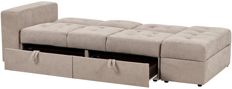 Beliani Trivietė išskleidžiama sofa FALSTER, šviesiai ruda, su daiktadėže