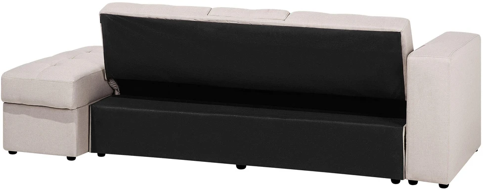 Beliani Trivietė išskleidžiama sofa FALSTER, smėlio spalvos, su patalynės dėže
