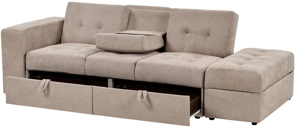 Beliani Trivietė išskleidžiama sofa FALSTER, šviesiai ruda, su daiktadėže