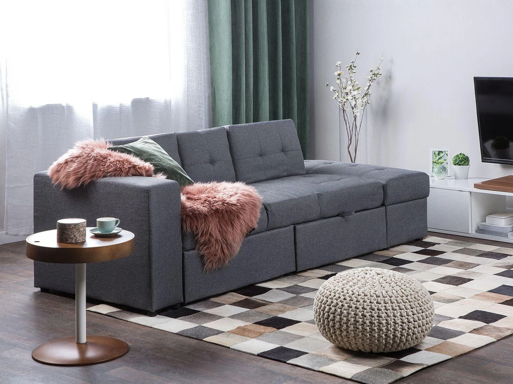 Beliani Trivietė išskleidžiama sofa FALSTER tamsiai pilka su daiktadėže