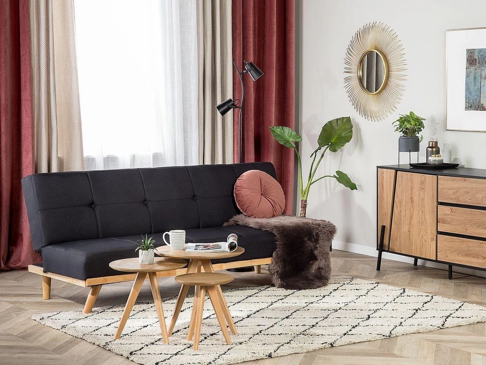 Beliani Trivietė išskleidžiama sofa FROYA, juoda
