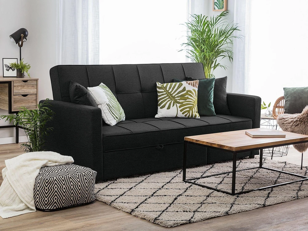 Beliani Trivietė išskleidžiama sofa GLOMMA, juoda